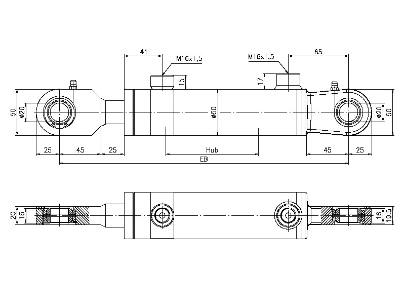 Hydraulikzylinder doppeltwirkend DW Zylinder Hub von 90 bis 900 mm 
